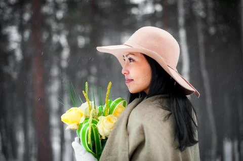 Winter portrait of a young woman Stock Photos