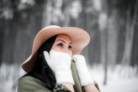 Winter portrait of a young woman Stock Photos