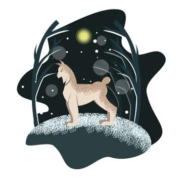 Winter postcard with lynx on the tree background Stock Illustration