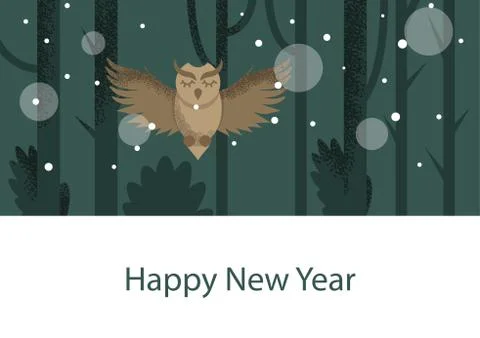 Winter postcard with owl in flat style Stock Illustration