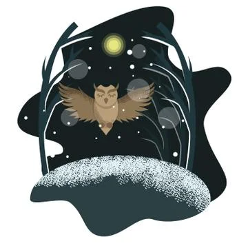 Winter postcard with owl in flat style Stock Illustration