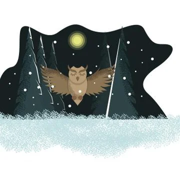 Winter postcard with owl in flat style Stock Illustration