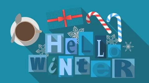 Winter poster, flat illustration..Hello Winter. Stock Illustration