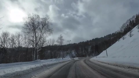 Winter POV Driving Passing Speed Limit Sign in Hokkaido Japan Vídeos de archivo 333586711