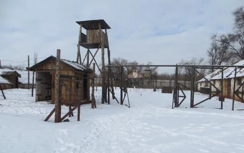 Winter in prison camp Stock Photos