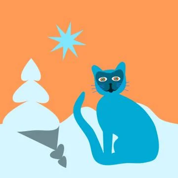 Winter psychedelic blue cat Stock Illustration