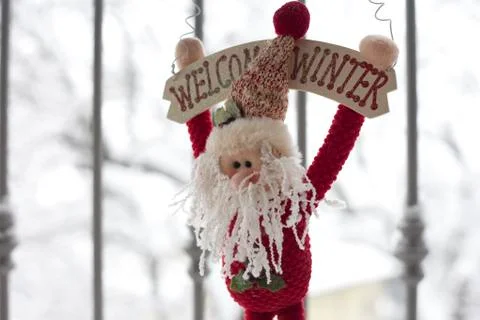 Winter puppet on a snowy background Stock-Fotos