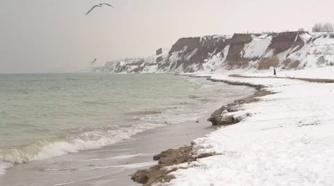 Winter quay. Slow motion.  Stock Footage 52402256