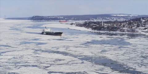 Winter Quebec City Time-Lapse with ice, boat and ship - 2 Stock-Footage 37661055