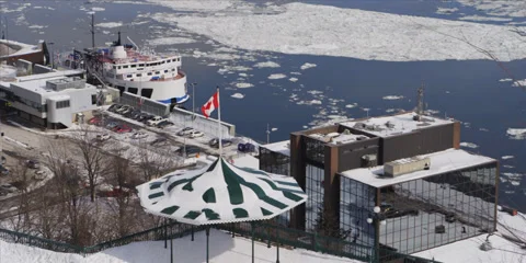 Winter Quebec City Time-Lapse with ice and ferry Stock-Footage 37661059
