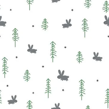 Winter rabbit seamless pattern Stock Illustration