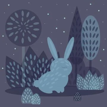 Winter rabbit vector illustration in flat style Stock Illustration