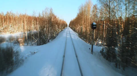 Winter Rail Line Stock Footage 37152812