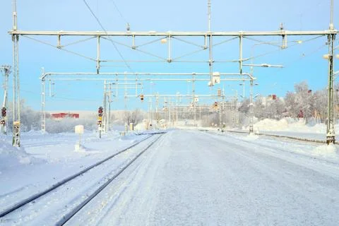 Winter railroad platform Stock Photos