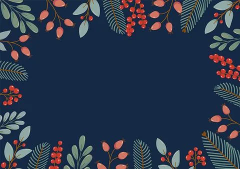 Winter rectangular festive banner on blue background with place for text Stock Illustration