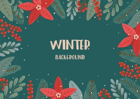Winter rectangular festive banner on green background Stock Illustration