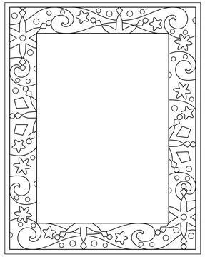 Winter rectangular vertical frame with snowflakes and stars - vector linear Stock Illustration