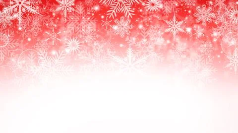 Winter red and white gradient bokeh background with snowflakes and sparkles Stock Illustration