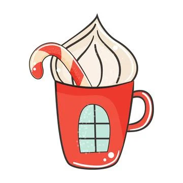 Winter red cup with candy and whipped cream. Stock Illustration