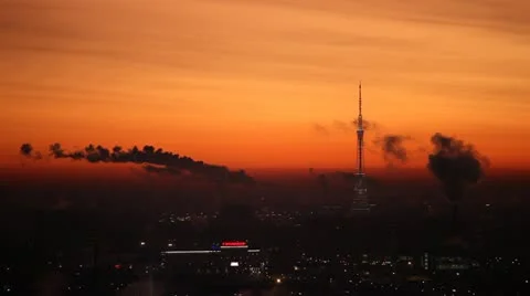 Winter red dawn at a large city Stock Footage 15739093