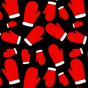 Winter red mitten seamless on a dark background Stock Illustration