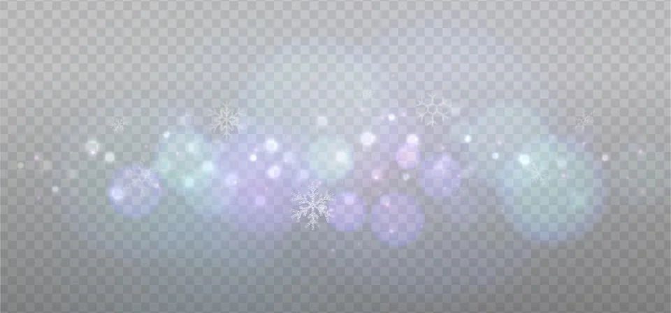 Winter reflection light prism bokeh effect with snowflakes on transparent Stock Illustration