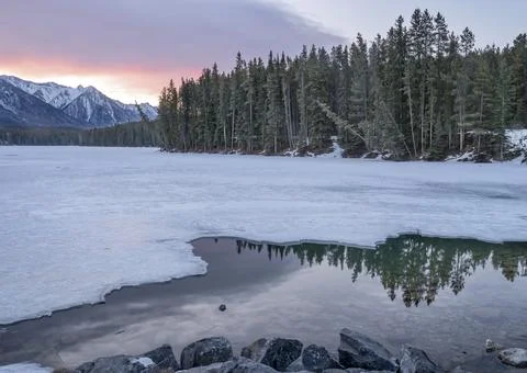 Winter Reflections in Johnson Lake Stock Photos