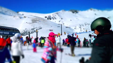 Winter The Remarkables Ski Resort Time Lapse timelapse morning blue sky Curvey Stock Footage 336504547