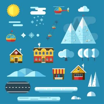 Winter Resort Landscape Creator Set Stock Illustration