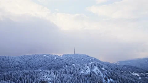 Winter Resort Mountain Top Communications Tower Forest Ski Season Vacation Stock Footage 235559876
