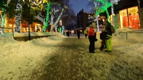 Winter Resort At Night Time Lapse During Christmas Stock Footage 168315790