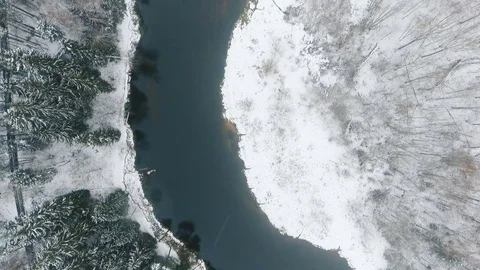 Winter River From Above Stock Footage 72337608