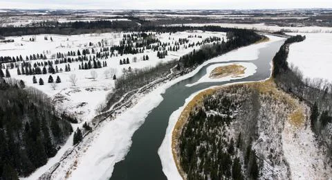 Winter River From Above Stock Photos