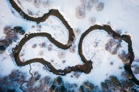 Winter river aerial view Stock Photos