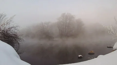 Winter river and fog Stock Footage 123709667