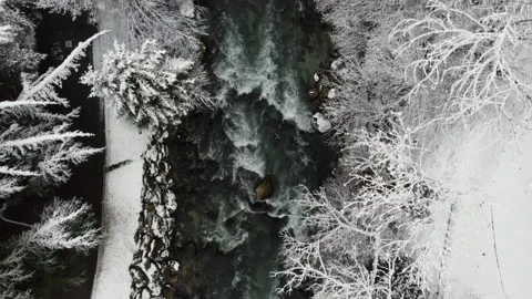 Winter River Arial Stock Footage 231695076