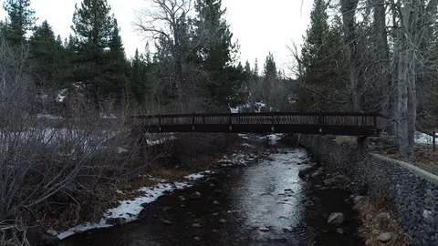Winter River Bridge Stock Footage 101042500