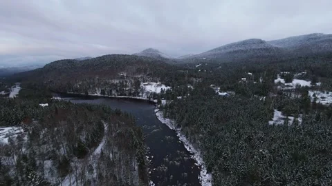 Winter river canyon fpv flow Stock Footage 321179099