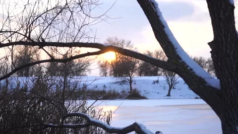 Winter river covered with ice and snow Stock Footage 146778404
