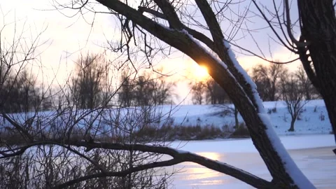 Winter river covered with ice and snow Stock Footage 146779453