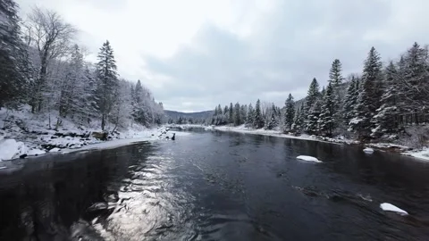Winter River Flow in Mountain Valley Stock Footage 321624198