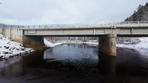 Winter River Flow in Mountain Valley Stock Footage 321624221