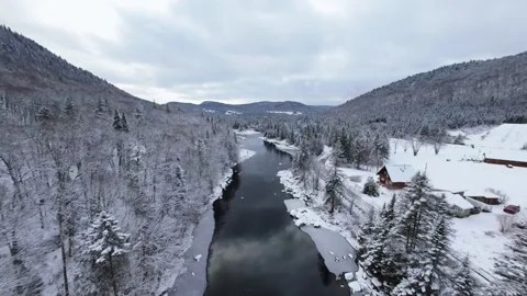 Winter River Flow in Mountain Valley Stock Footage 321624265