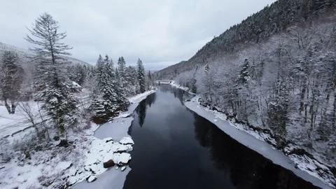 Winter River Flow in Mountain Valley Stock Footage 321624275