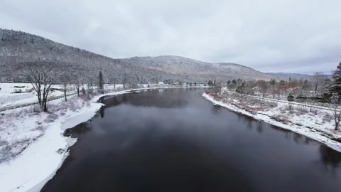 Winter River Flow in Mountain Valley Stock Footage 321624302