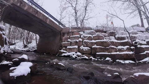 Winter River Flow in Snowy Forest – Cinematic Nature Scene Stock Footage 321983921