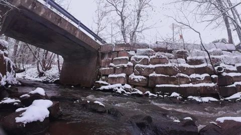 Winter River Flow in Snowy Forest – Cinematic Nature Scene Stock Footage 321984044