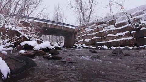 Winter River Flow in Snowy Forest – Cinematic Nature Scene Stock Footage 321984077