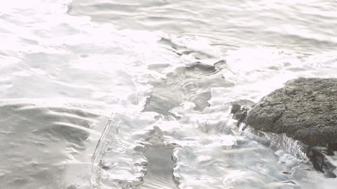 Winter river flows through melting ice Stock Footage 124495054