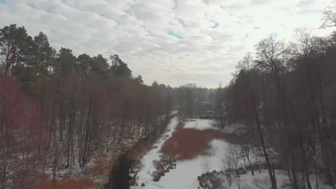 Winter River Forest Clouds Stock Footage 147435885